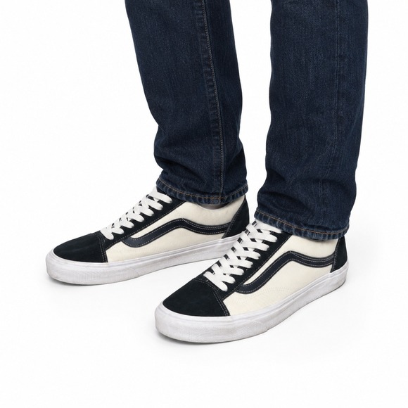 Vans Other - Vans Old Skool Sneakers Mens 11 Cream Black Suede Canvas Low Top Skate Shoes